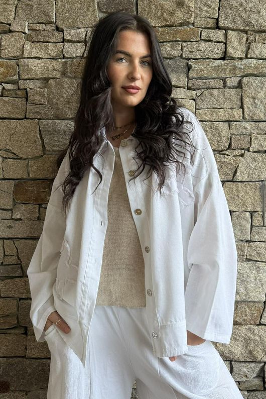 Hippie Shake Linen Blend Shirt Jacket White